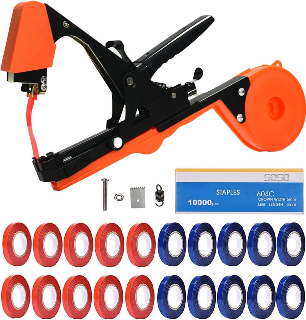 SUCA Plant Tying Machine, Plant Tape Cattle Panels for Garden,Plant Vine Tying Tool with 10000pcs Staples 21 Rolls Tape Plant Tape Gun for Grapes,Tapener (tapetool set1pcs)