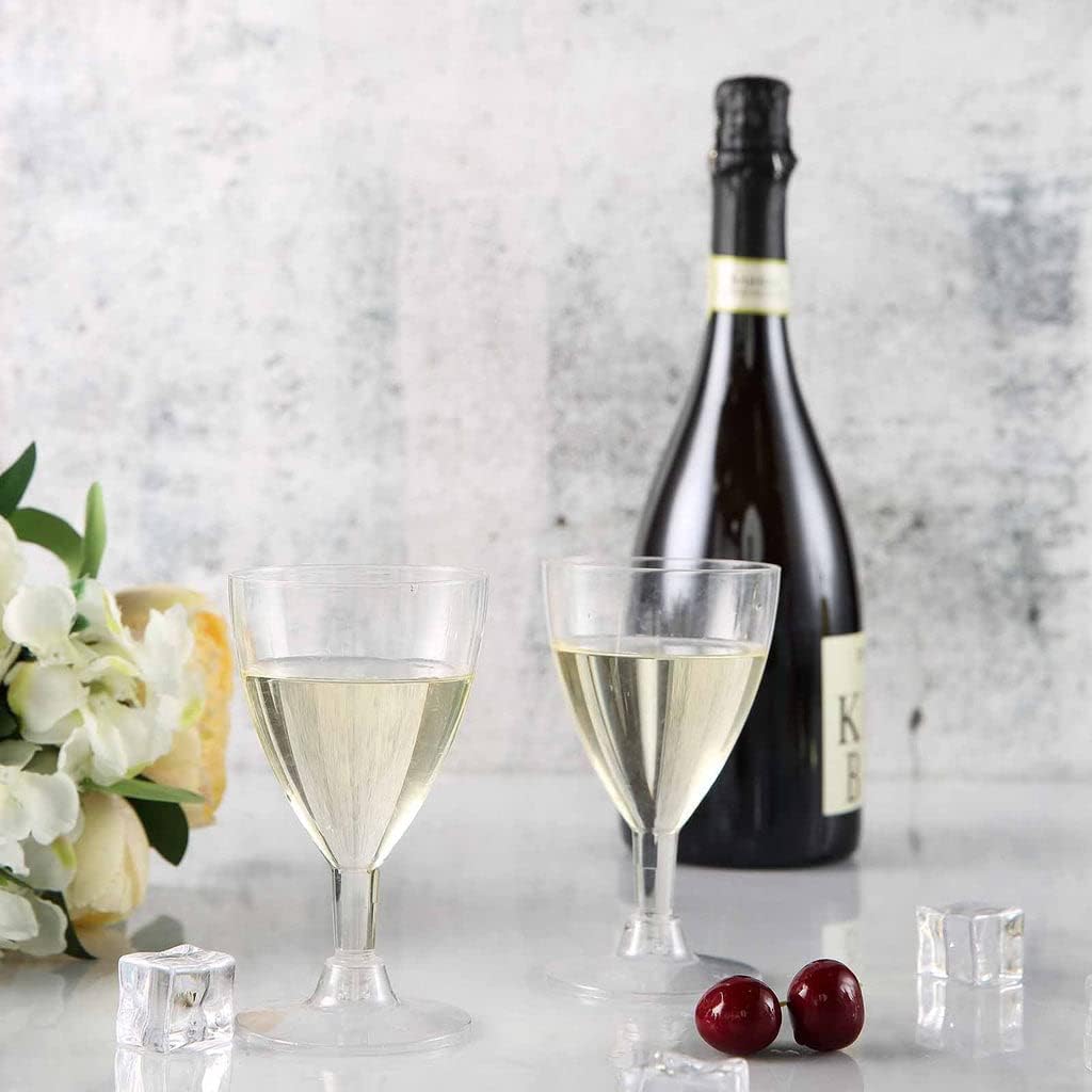 TABLECLOTHSFACTORY 60 Pcs - Clear 5.5oz Classic Hollow Stem Disposable Plastic Wine Glass