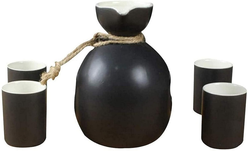 Exquisite 5 Piece Sake Set Japanese Sake Cup Set White Glaze Texture Ceramic Cups Crafts Wine Glasses for Cold/Warm/Shochu/Tea Best Gift for Family and Friends