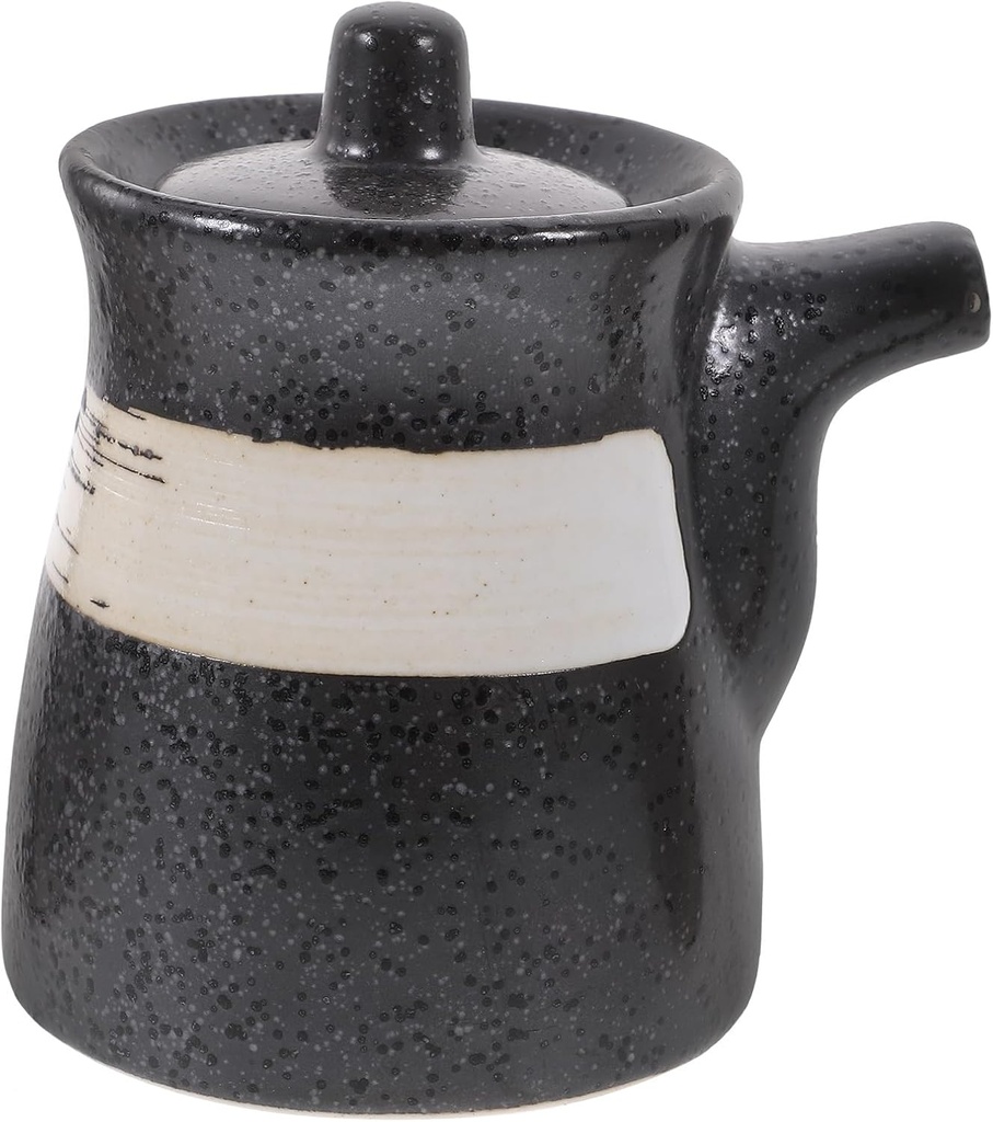 DOITOOL Japanese Style Ceramic Soy Sauce Dispenser Bottle 5.4Oz Horizontal Oil Pourer for Kitchen and Dining Table Elegant Black Ceramic Sauce