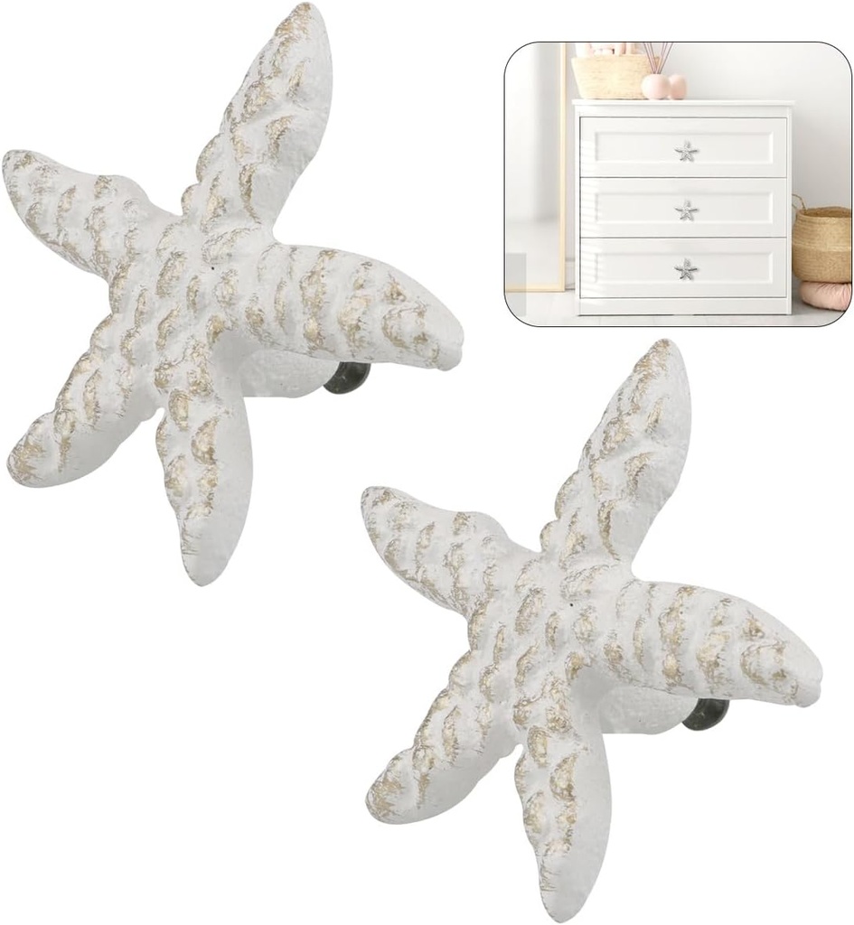 DOERDO 2PCS Nautical Door Handle Drawer Knobs Dresser Knobs Handles for Kitchen Furniture Cabinet Wardrobe Cupboard, Starfish