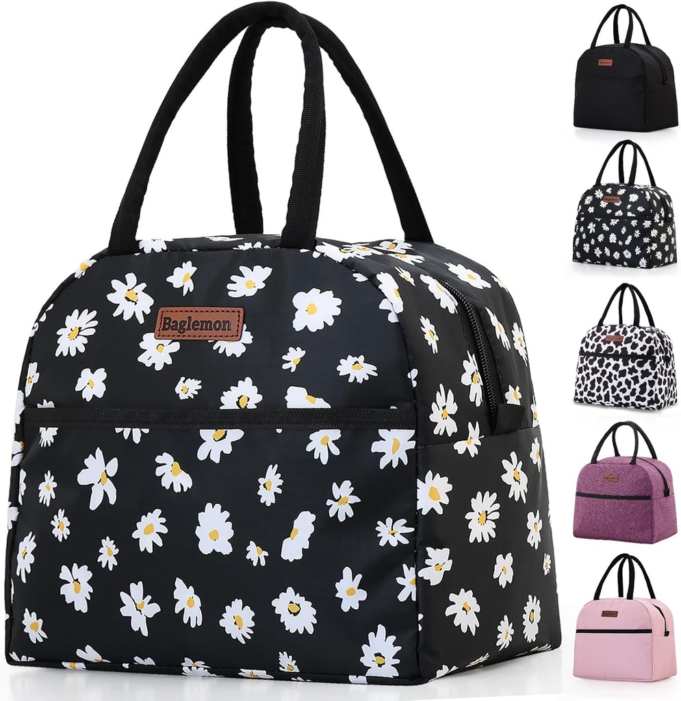 Insulated Lunch Bag for Women Men, Lunch Containers Reusable High Capacity Lunch Tote Bags for Work Picnic (Blackdaisy)