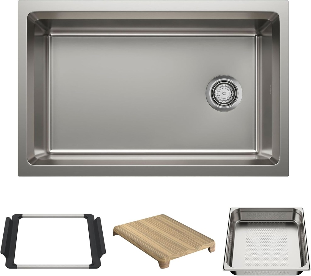 BLANCO 443299 Inteos 30" Single Bowl Reversible Undermount Stainless Steel Workstation Kitchen Sink