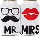 QualityPerfection Can Cooler Sleeves (2 Pack) Insulated, Beer Drink Neoprene 4mm Thickness Thermocoolers for 12 oz Beverage (Mr & Mrs Mustache & Lips)