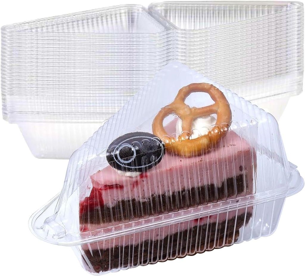 50 Pcs Cake Slice Containers with Lid, Single Clear Plastic Individual Carrier Transparent Disposable Triangle Boxes for Cheesecake, Flan, Cupcake, Dessert Pie Slice - Take Out, Mini Desechables