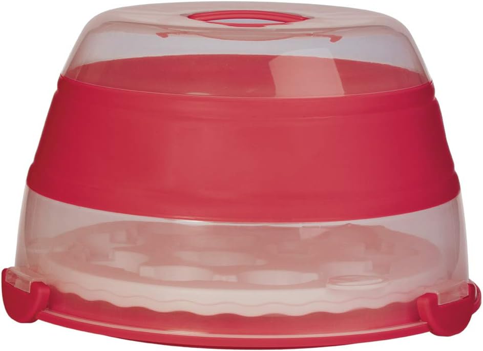 Prepworks by Progressive Collapsible Cupcake and Cake Carrier, 24 Cupcakes, 2 Layer, Easy to Transport of Muffins, Cookies or Dessert to Parties - Red