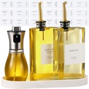 Hushee 2 Pcs 350ml Olive Oil Dispenser Bottle for Kitchen & 1 PC 200ml Oil Sprayer for Cooking with Silicone Funnel, Tray, Stickers, Coffee Syrup Dispenser for Soy Sauce Salad Air Fryers