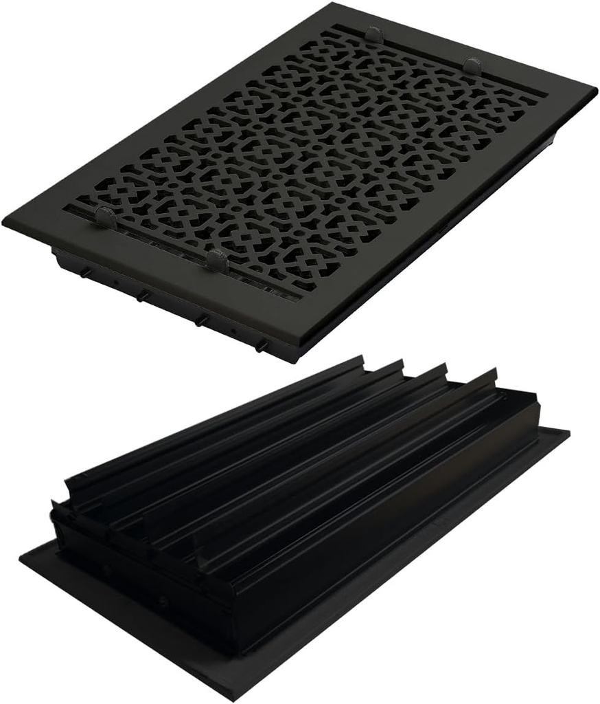 Achtek 8"x 14" Duct (9-1/2"x 15-3/4" Overall Size) Solid Cast Aluminum HVAC Air Supply Grill for Floor-Black Without Screw Holes with Detachable Steel Louver | Powder Coated