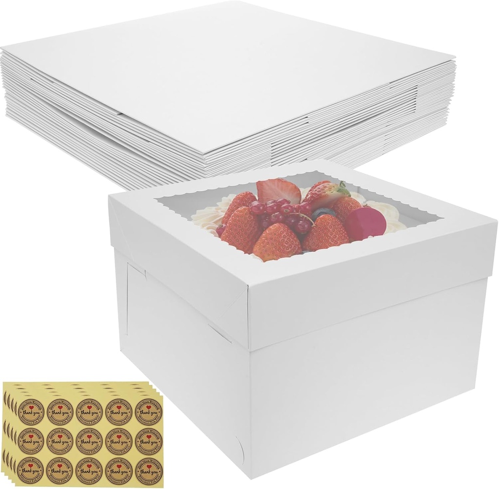12PCS Cake Boxes 12 Inches Tall Bakery Boxes with Clear Window Easy to Fold Cake Containers Versatile Cardboard Bakery Take Out Carrier Large Dessert Cake Boxes for Party