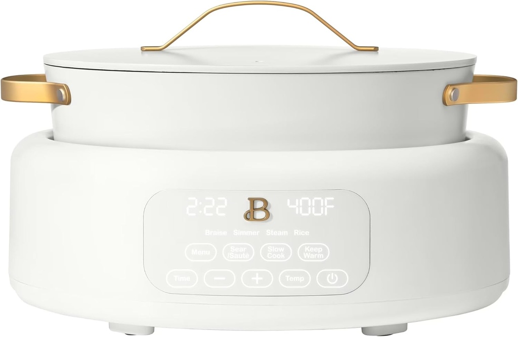 Beautiful 10-in-1 6Qt Electric Multi-Cooker whit Adjustable Settings by Drew Barrymore (White)