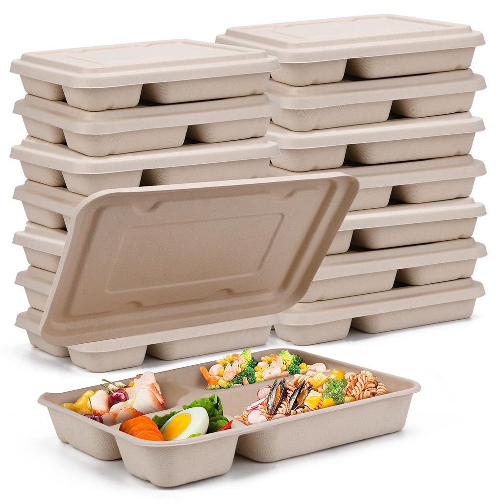 11"x8.7" Take Out Food Containers with Lids, 4 Compartment 25 Pack Disposable Takeout Box Leakproof and Microwave Safe for Food Servicing