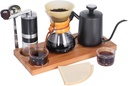 SOTECH Pour Over Coffee Maker Set 600ML Coffee Maker With Wooden Storage Tray Stainless Steel Kettle Bean Grinder for Outdoor Travel Picnic (Portable Coffee Set)