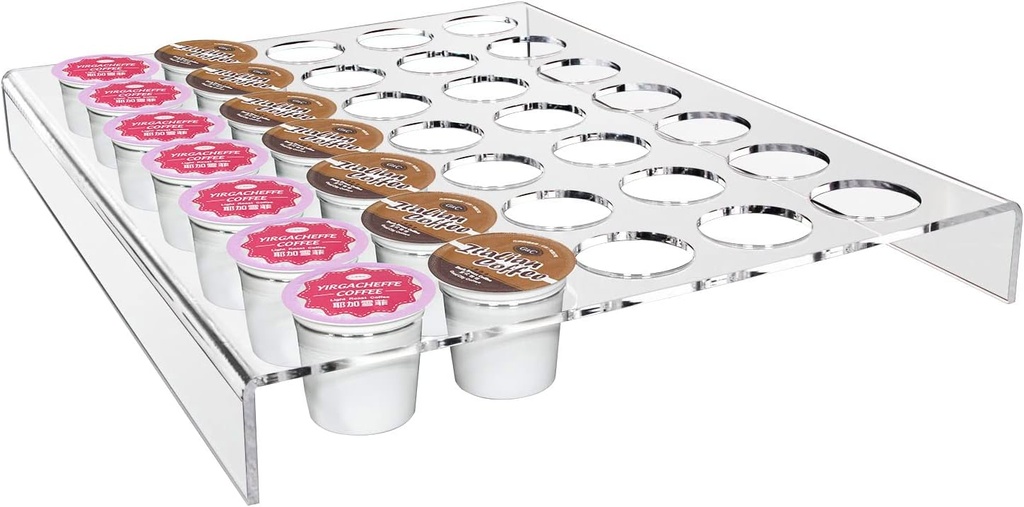 K Cup Coffee Pods Holder for 35 Pods, Clear Arcylic K Cup Coffee Organizer Tray for Drawer or Countertop Storage in Office and Kitchen