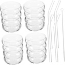 Zerodeko 1set Ribbed Glass Cup and Straw Set Clear Glassware for Iced Coffee Juice and Milk Includes Cleaning Brush and Straws Dishwasher Safe