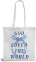 Coquette Blue Bow Canvas Tote Bag Gifts for Women, Trendy Christian Bible Verse Bags for Women, God So Loved the World Bible Bag, 15x15 Inch