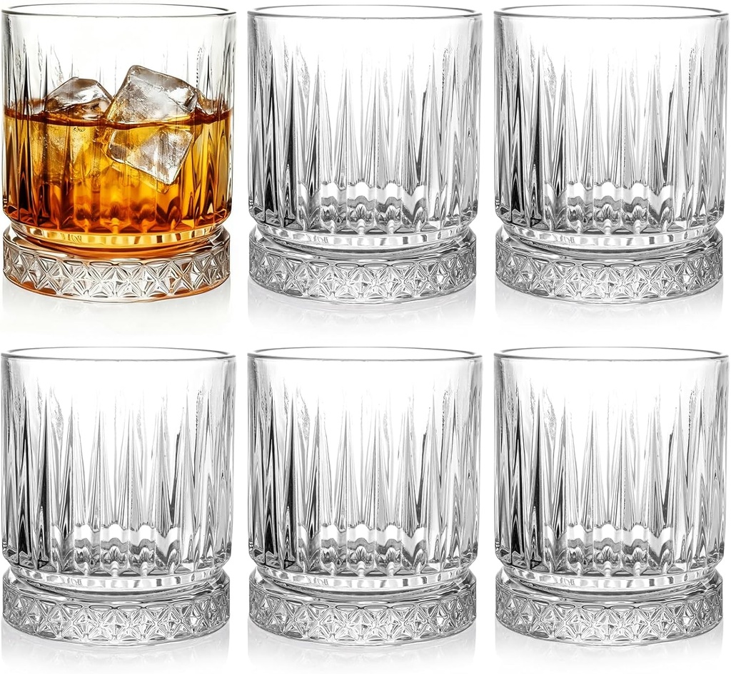 ZEAYEA Set of 6 Whiskey Glasses, 12 oz Old Fashioned Glasses Bar Tumblers, Thick Weighted Bottom Rocks Glasses, Clear Bourbon Glass Lowball Glass for Drinking Scotch, Cocktail, Rum