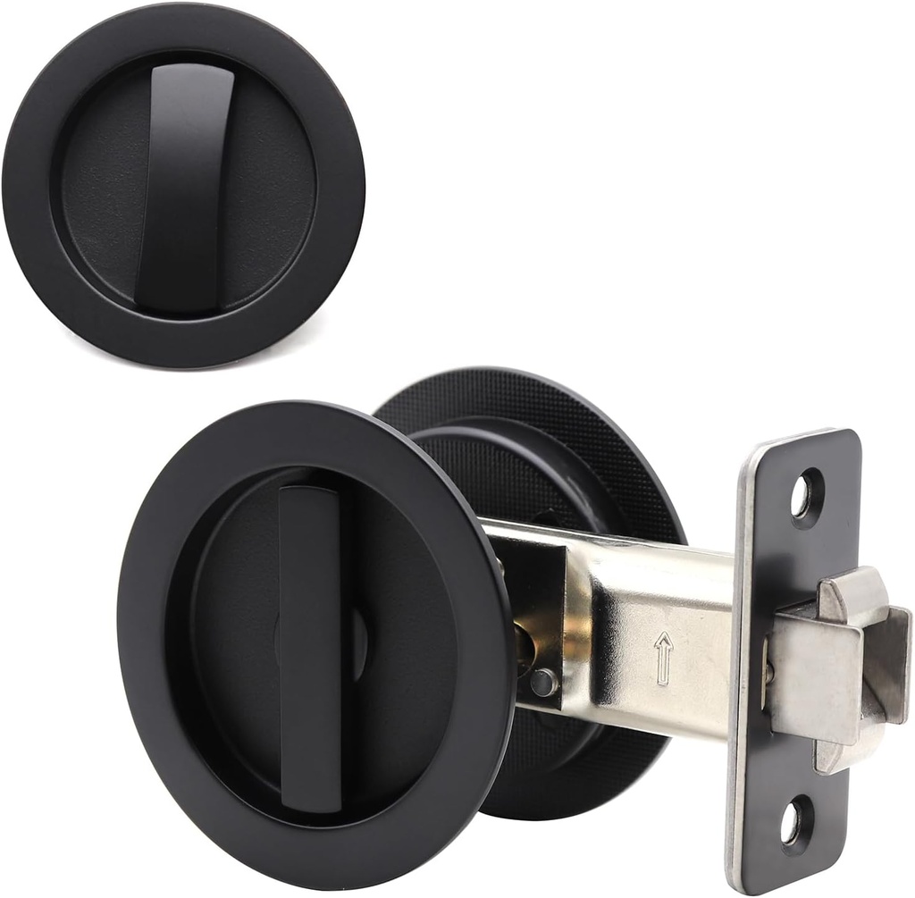 Dontay Pocket Door Passage Lock, Double Sided Rotation, Privacy (Bed/Bath) Latch, Flush, Large Locking Lever, Hardware for 1 3/8” to 2 3/16” Thickness Door (1, Matte Black)