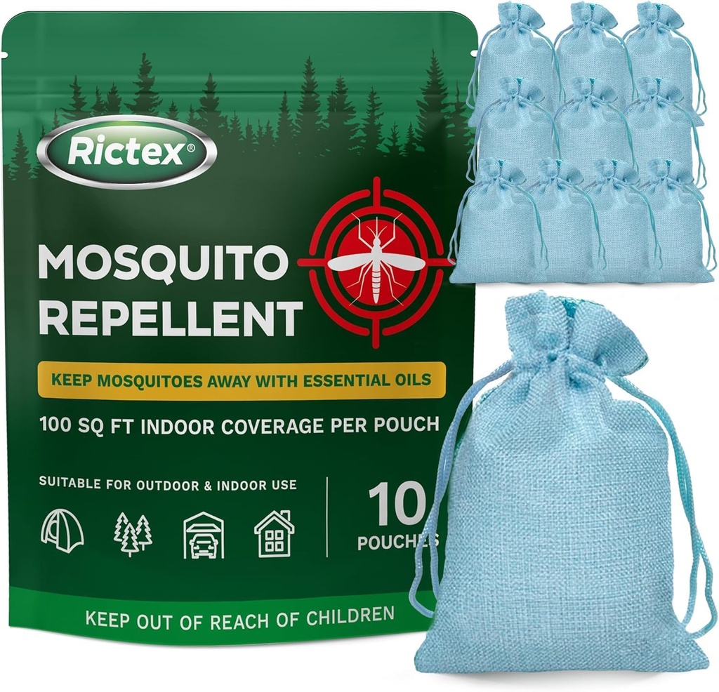 Mosquito Repellent Outdoor Patio & Yard: Natural Citronella & Peppermint Oil Pouches – Safe for Kids & Pets – Essential Oils Formula – Mosquitoes Repeller – Camping & Backyard (10 Pouch)