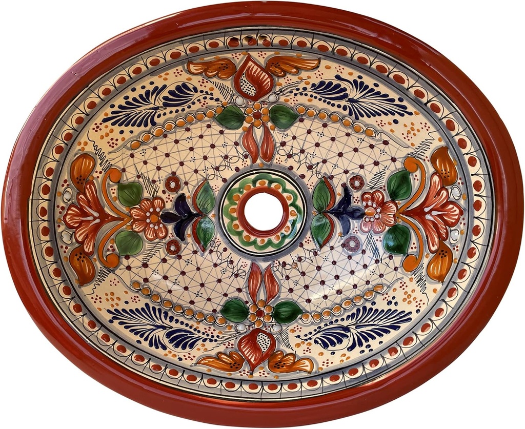 TalaMex Tecali Oval Multicolor Talavera Ceramic Bathroom Sink