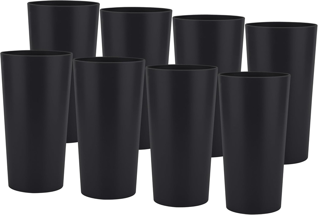 26-ounce Plastic Drinking Glasses Stackable Tumblers Water Cups Mixed Drinkware set of 8 Black, Reusable Shatter-resistant Dishwasher Safe