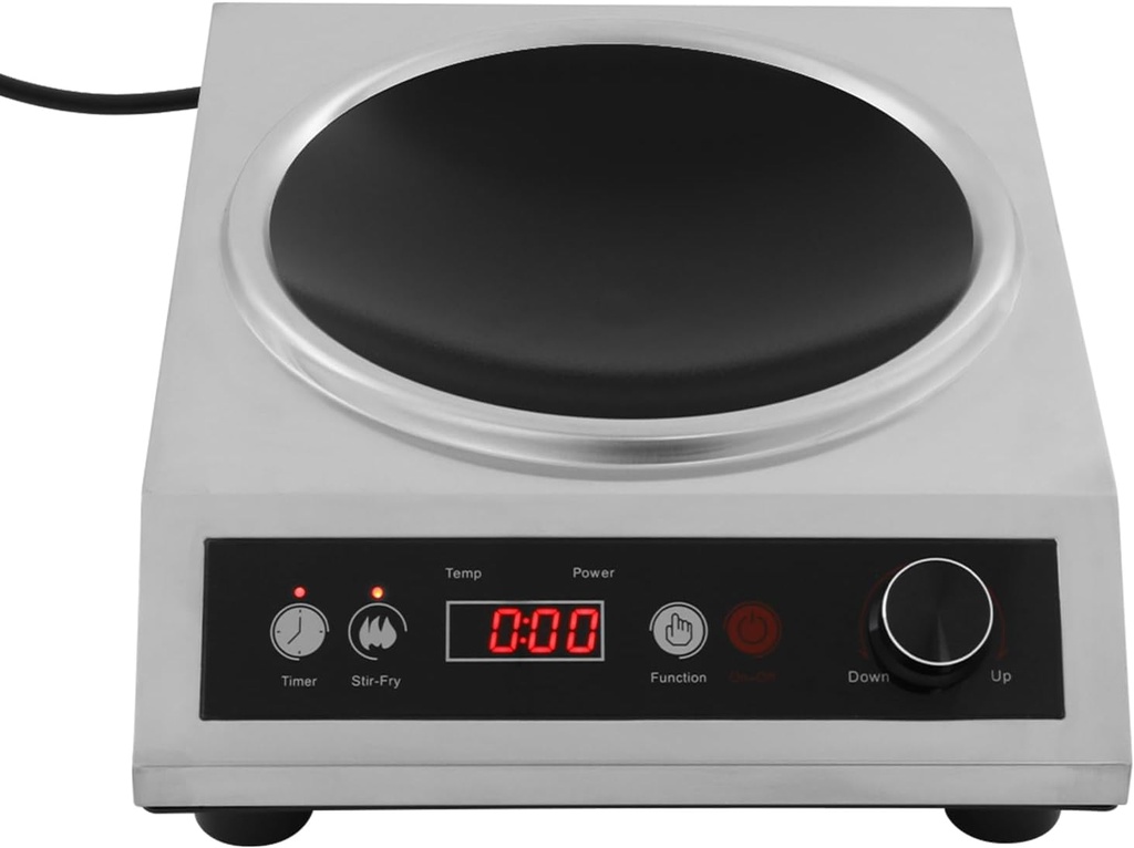 1800W Electric Wok Used for Home and Commercial, Induction Wok with Concave Surface Strong Power Dual Control Mode 10 Power and Temp 24H Timer Induction Cooktop For Cooking