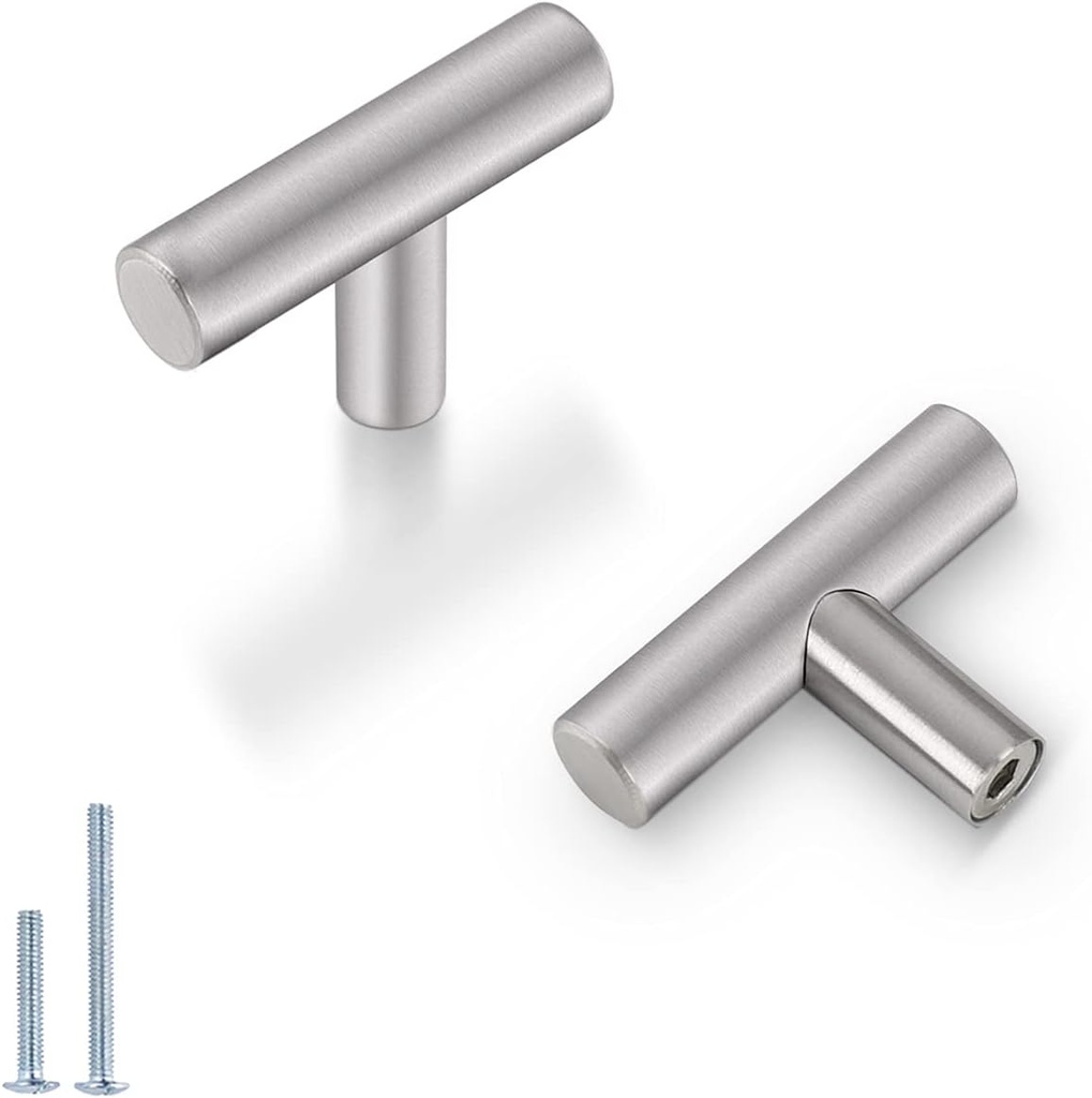 Probrico (5 Pack Brushed Nickel Single Hole Cabinet Knobs, Stainless Steel T Bar Cabinet Handles, Modern Drawer Pulls, 2 inch Length