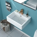 Wall Mount Bathroom Sink - Funmier 21x16 Inch Floating Vessel Sink Rectangular White Modern Bathroom Porcelain Ceramic Art Basin