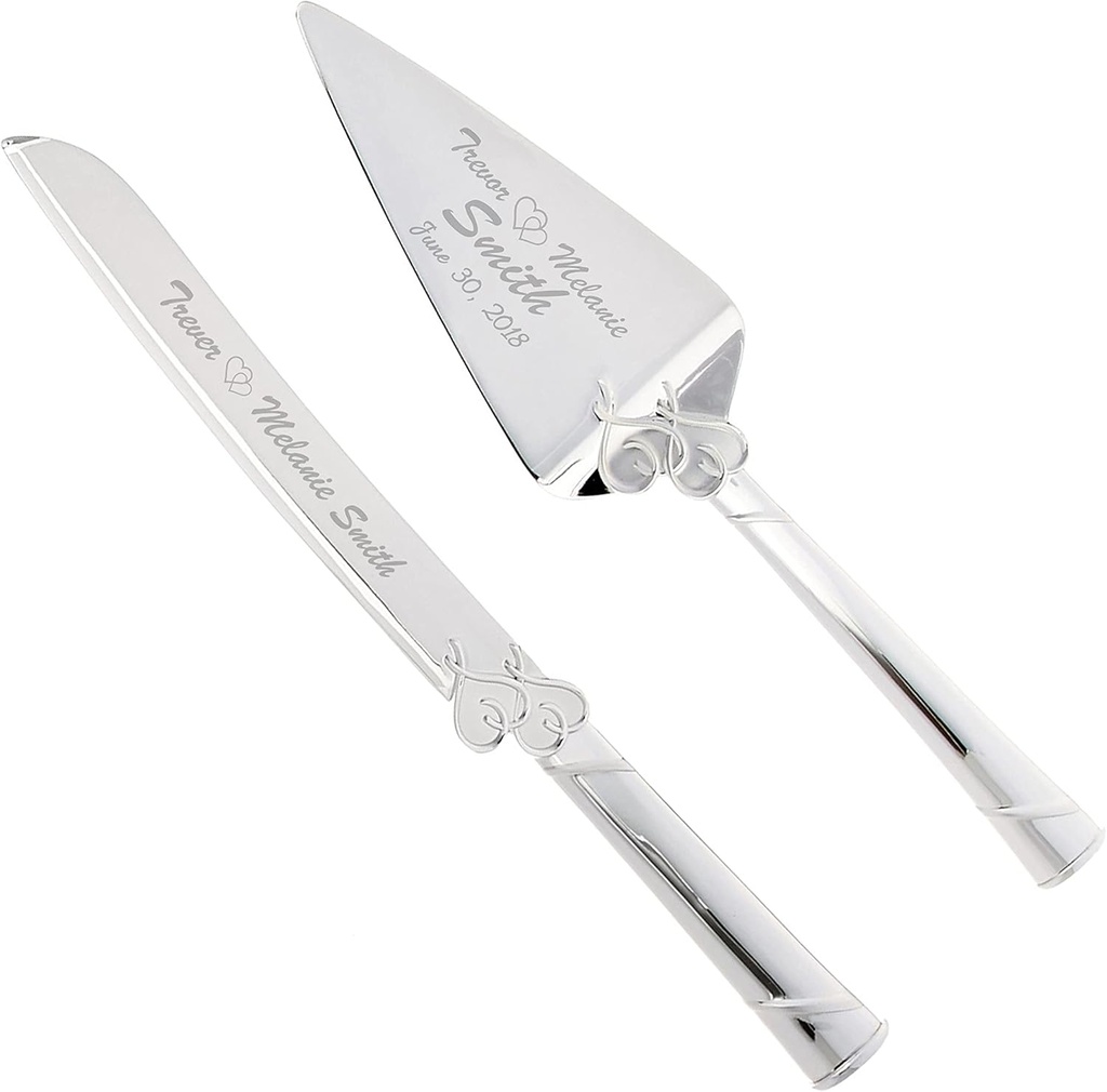 Lenox True Love Silver Personalized Wedding Cake Cutting Set, Engraved Wedding Cake Knife and Server, Wedding Cake Cutter