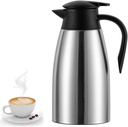 70 Oz Insulated Thermal Coffee Carafe Stainless Steel Double Walled Vacuum Coffee Thermos, Hot Water, Tea, Hot Beverage Dispenser, Keep 24 Hour Heat Retention/12 Hour Cold Retention (Sliver, 2L)