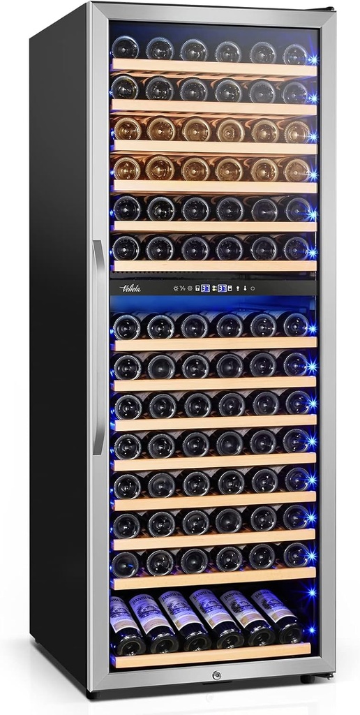 24 Inch Wine Cooler Fridge Dual Zone, Professional Large Capacity High Wine Refrigerator with Powerful Compressor, Quiet Operation and Elegant Design-KMHJ408D