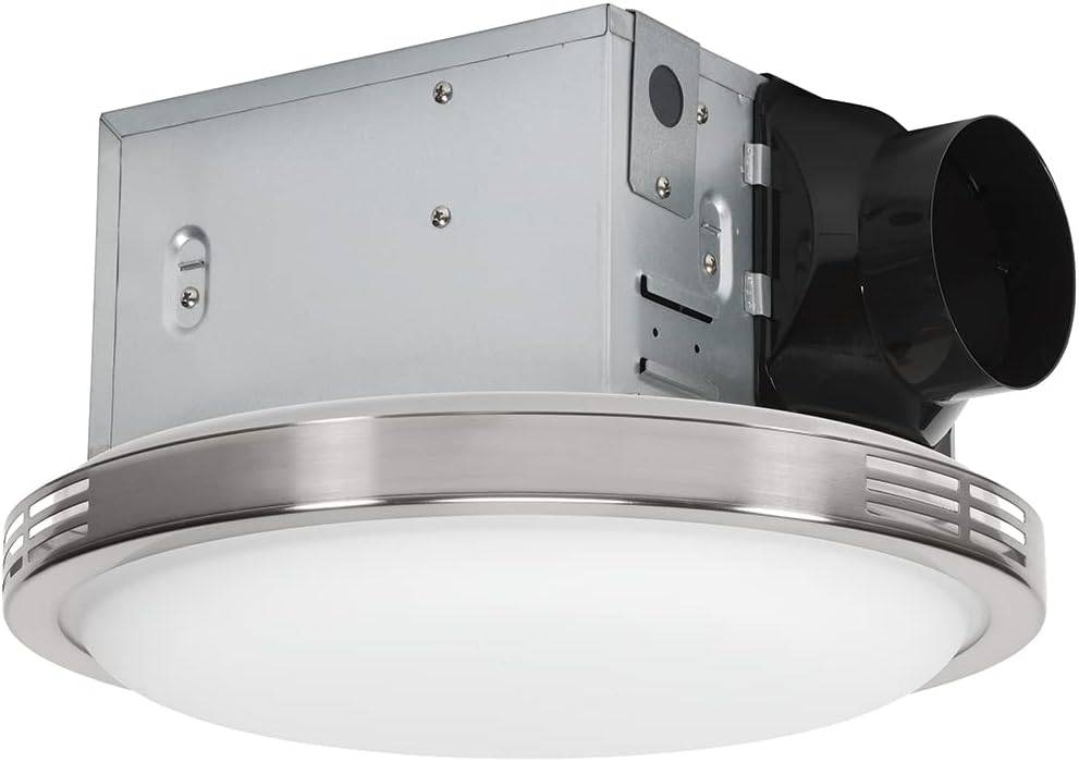 Homewerks 7105-07 Bathroom Fan with LED Light Ceiling Mount Exhaust Ventilation Silent 2.5 Sones 100 CFM, Decorative Brushed Nickel Trim