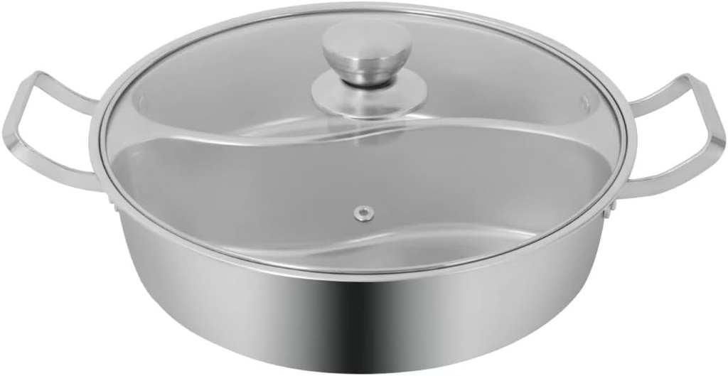 Shabu Shabu Pot 304 Food Grade Stainless Steel Hot Pot with 1.58gal 12.8in Hotpot with divider for Induction Cooktop, Gas Stove