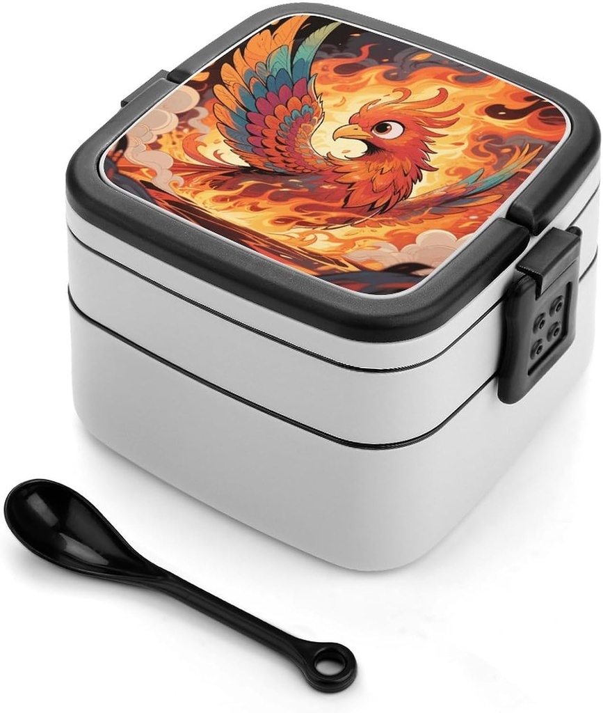 Manga Phoenix Bento Box 1000ml Leak Proof Lunch Container with Removable Dividers & Spoon - BPA-Free PP Stackable Lunch Box for Work, Office, Picnic, Travel, Dining Out