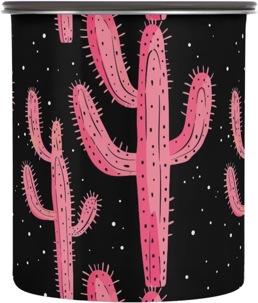 ALAZA Pink Cactus Cacti Airtight Coffee Bean Canister 30oz Food Storage Containers with Lids For Gournd, Tea, Sugar, Flour, Rice, Cereal, Candy Cookie Jar