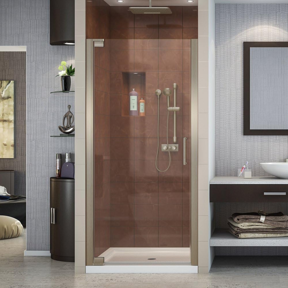 DreamLine Elegance 34-36 in. W x 72 in. H Frameless Pivot Shower Door in Brushed Nickel, SHDR-4134720-04