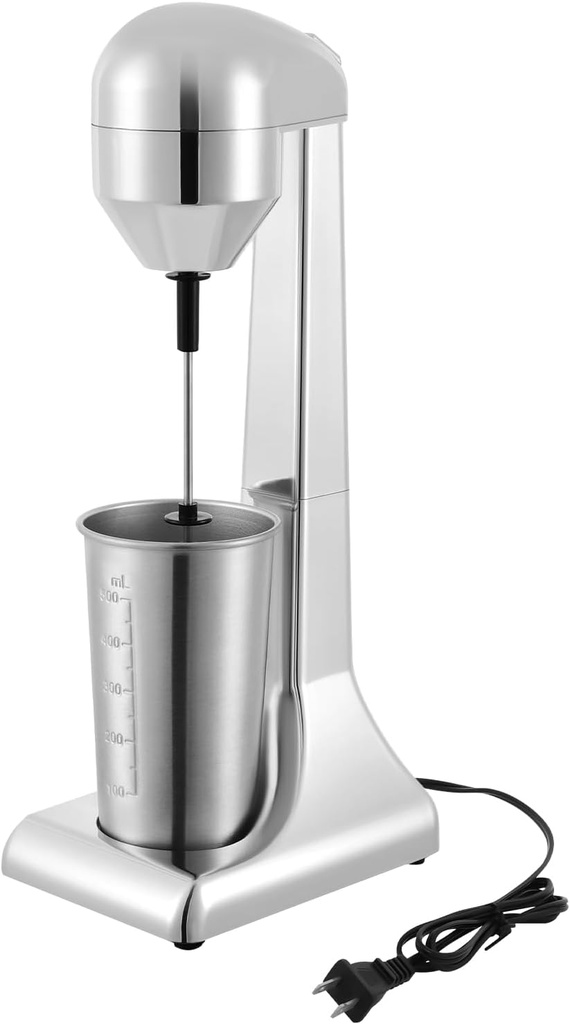 Electric Milkshake Maker Sliver Stainless Steel Single Head Stand Mixer with Cup Classic Drink Mixer Machine for Malted Milk, Protein Shakes, Cocktail, Smoothie, Drink, 22,000 rpm,2 Speeds