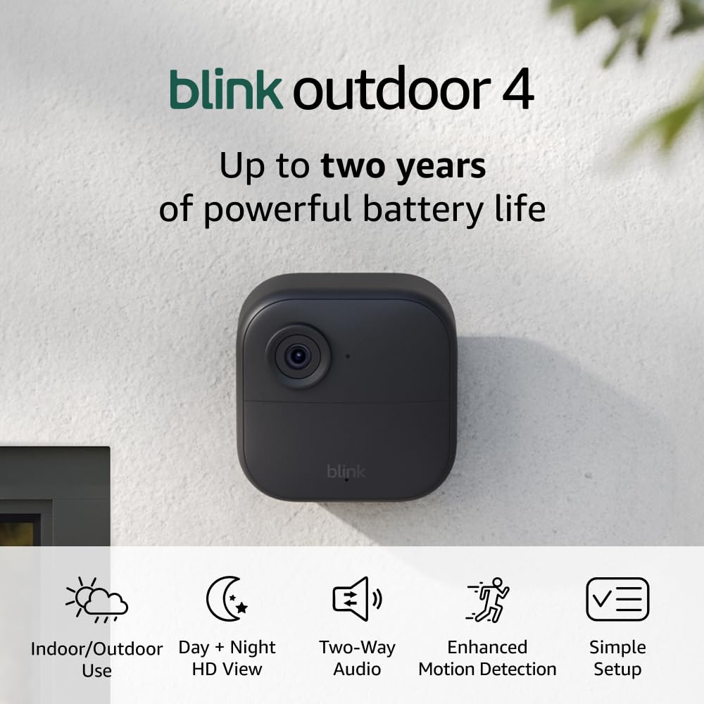 Like-New Blink Outdoor 4 with Sync Module 2 – Wireless smart security camera, two-year battery, 1080p HD day and infrared night live view, two-way talk – 2 camera system