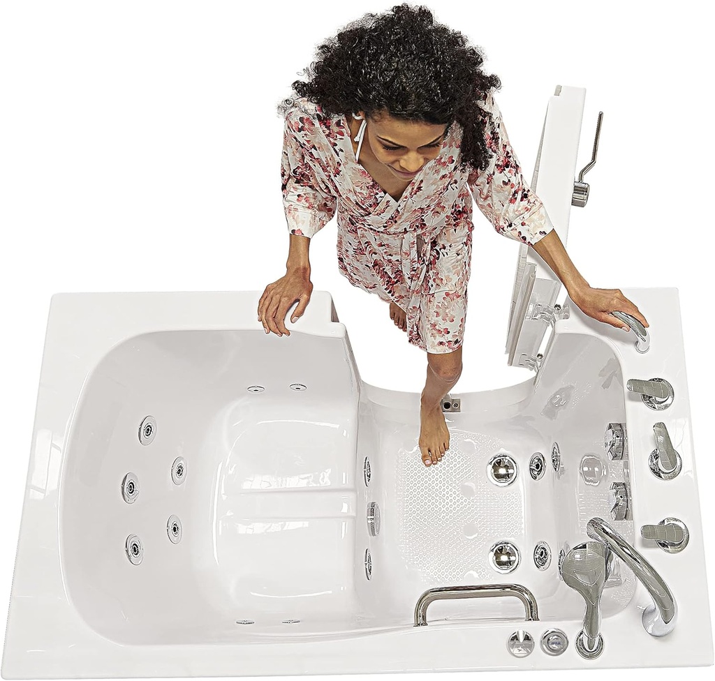 Ella Monaco 32"x52" Acrylic Hydro Massage Walk-In Bathtub with Left Outward Swing Door, 5 Piece Fast Fill Faucet, 2" Dual Drain