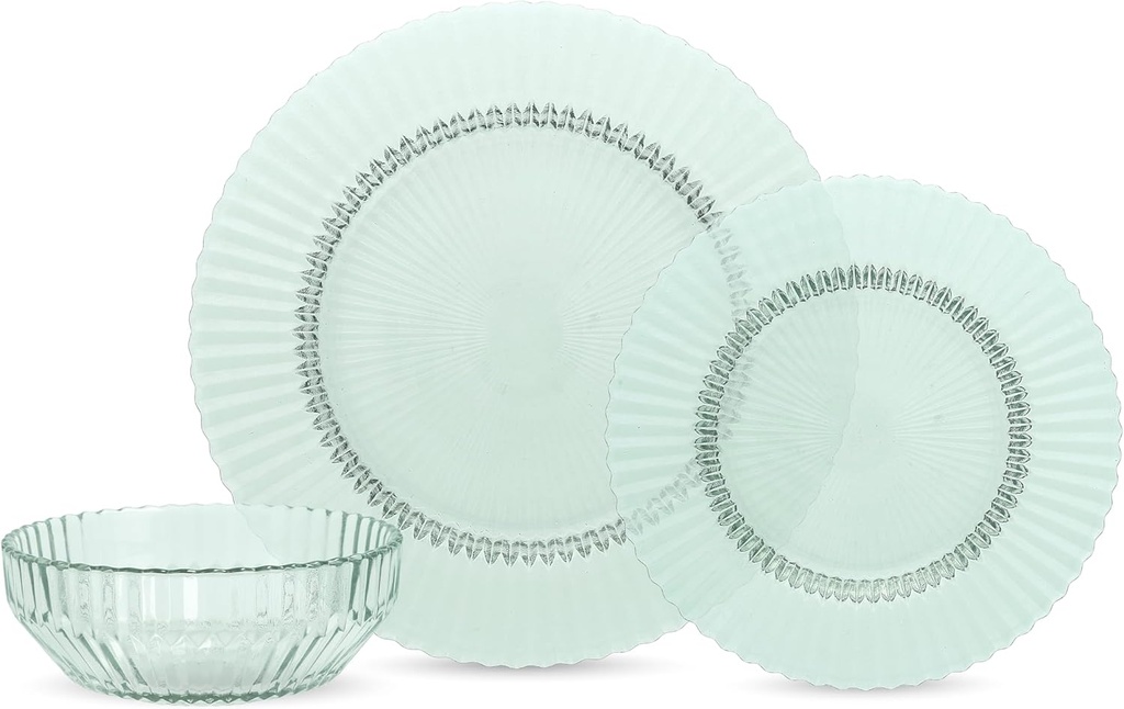 Fortessa Archie Glass, 12 Piece Dinnerware Set (Service for 4), Verde Green