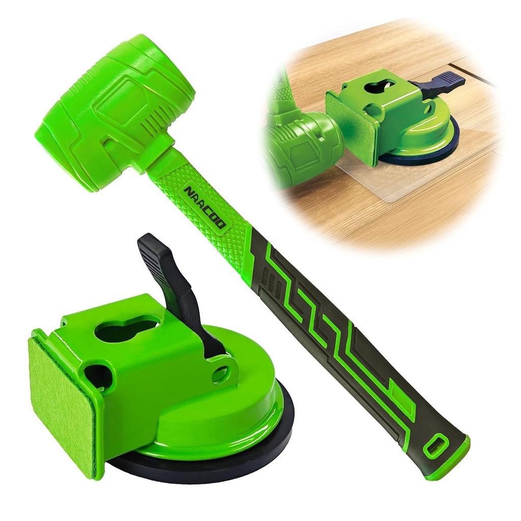 Heavy Duty Floor Gap Fixer Tool+Rubber Mallet, Made of Iron & Enhanced Suction Cup. with 5pcs Sticky Pads for Deeper Texture Laminate/Vinyl Flooring Tools