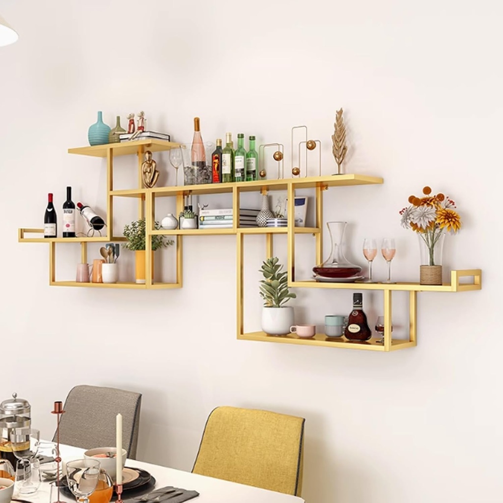 Wine Rack Wall Mounted, Large Liquor Bar Display Shelf Bottles Shelves with Wine Glass Holder, Combining Wall Mounted Wine Rack, for Bar, Kitchen, Wine Cellar, Coffee