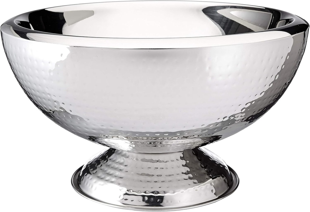 Elegance Stainless Steel Hammered Double-Walled Insulated Punch Bowl 17 Inch | 3 Gallon Footed Beverage Tub for Wine, Champagne for Parties, Weddings & Events