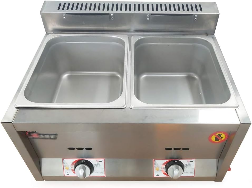 Food Warmer 2-Pan Gas Fryer Propane Steam Table Stainless Steel Bain Marie Buffet Adjustable Temp for Home and Commercial Use