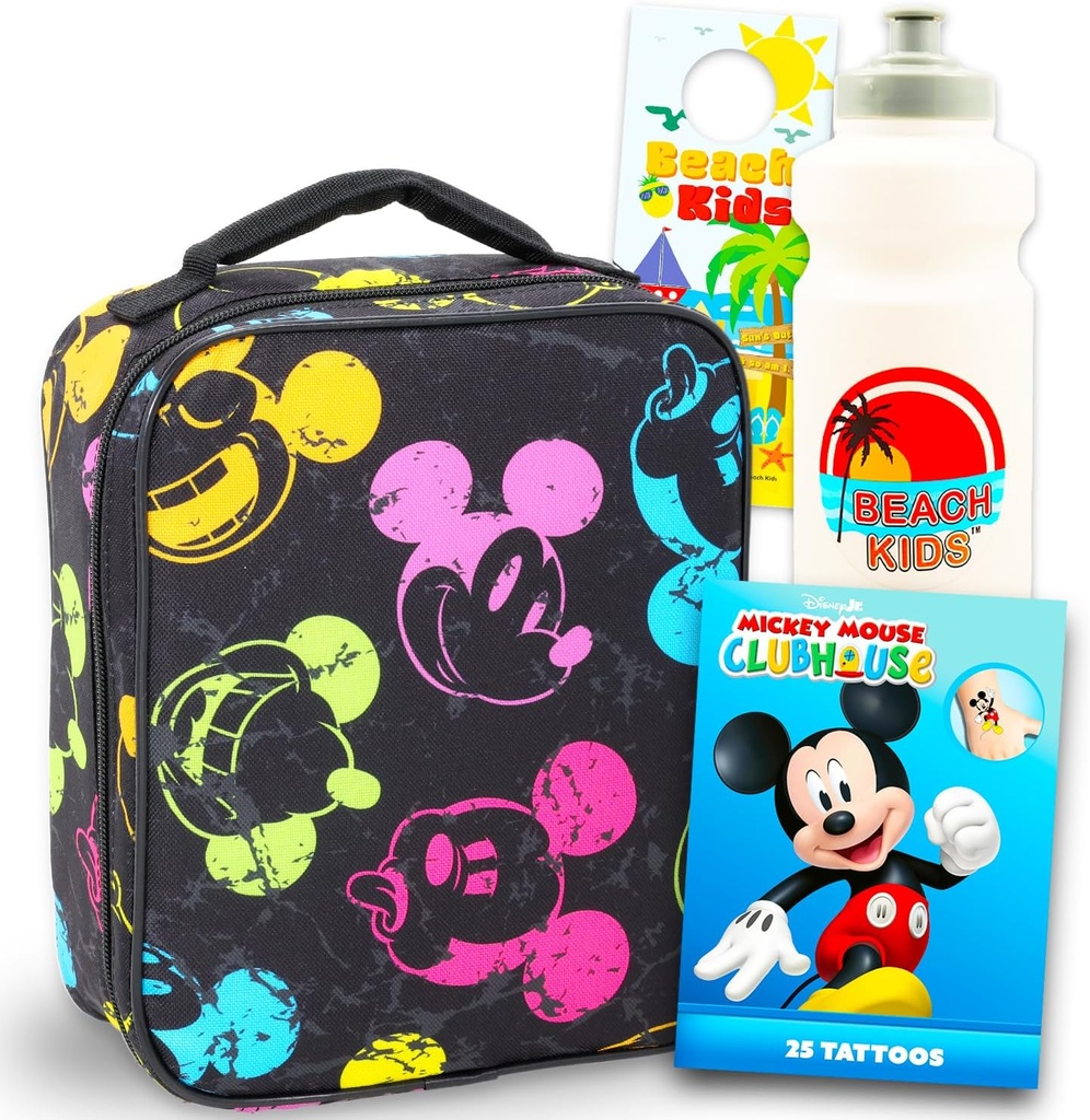 Disney Mickey Mouse Lunch Bag for Boys Set - Bundle with Insulated Mickey Lunch Box, Water Bottle, Tattoos, More Mickey Mouse School Supplies for Kids
