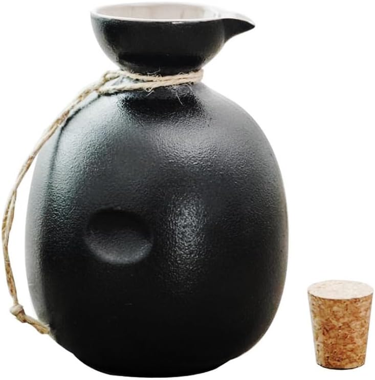 Black Ceramic Wine Pot Sake Jug Wine Bottle with Cork, 10oz
