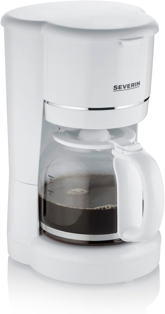 SEVERIN filter coffee maker with glass jug, coffee maker with permanent filter, for up to 10 cups (1.25 L), with hot plate and automatic shutdown, 900 W, white, KA 4323