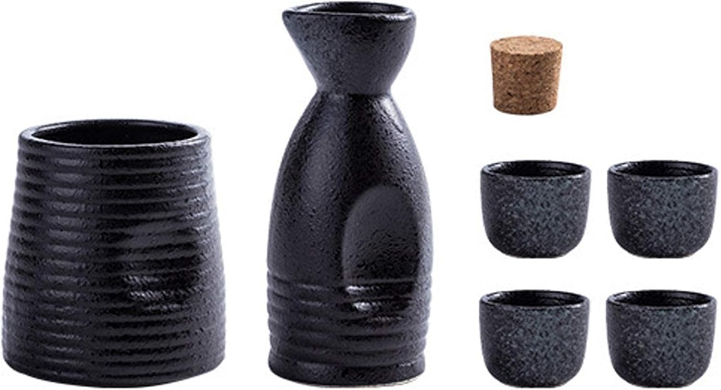 Sake Set Mugs with Warmer Storage Box for Sake Traditional Porcelain Japanese Ceramic Sake Set with a Sake Bottle, Four Wine Glasses and a Warm Mug,B