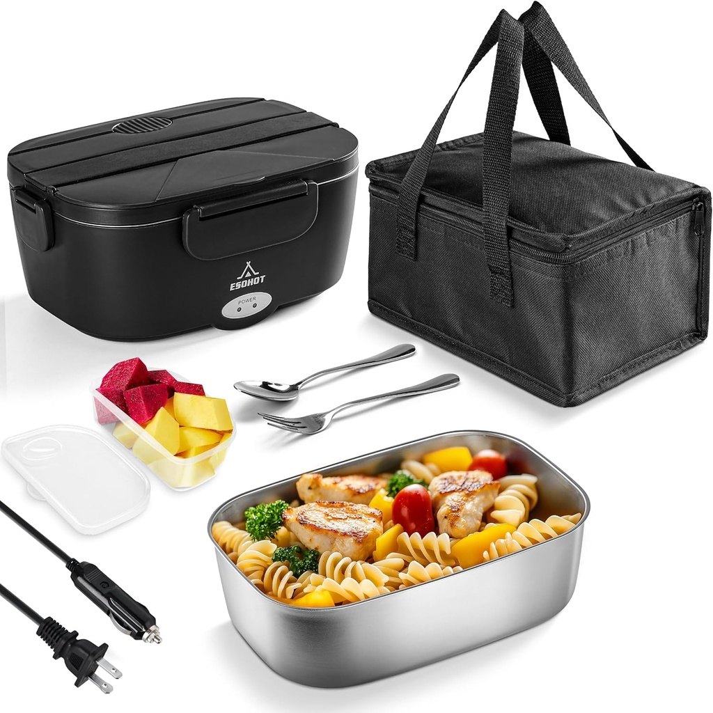 Electric Lunch Box 80W Heated Lunchbox for Adults, 1.5L 12/24/110V Food Warmer Lunch Box for Car/Truck/Office
