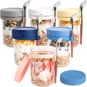 Overnight Oats Containers with Lids and Spoons - 6 Pack 16oz Glass Mason Jars, Leakproof Meal Prep Storage