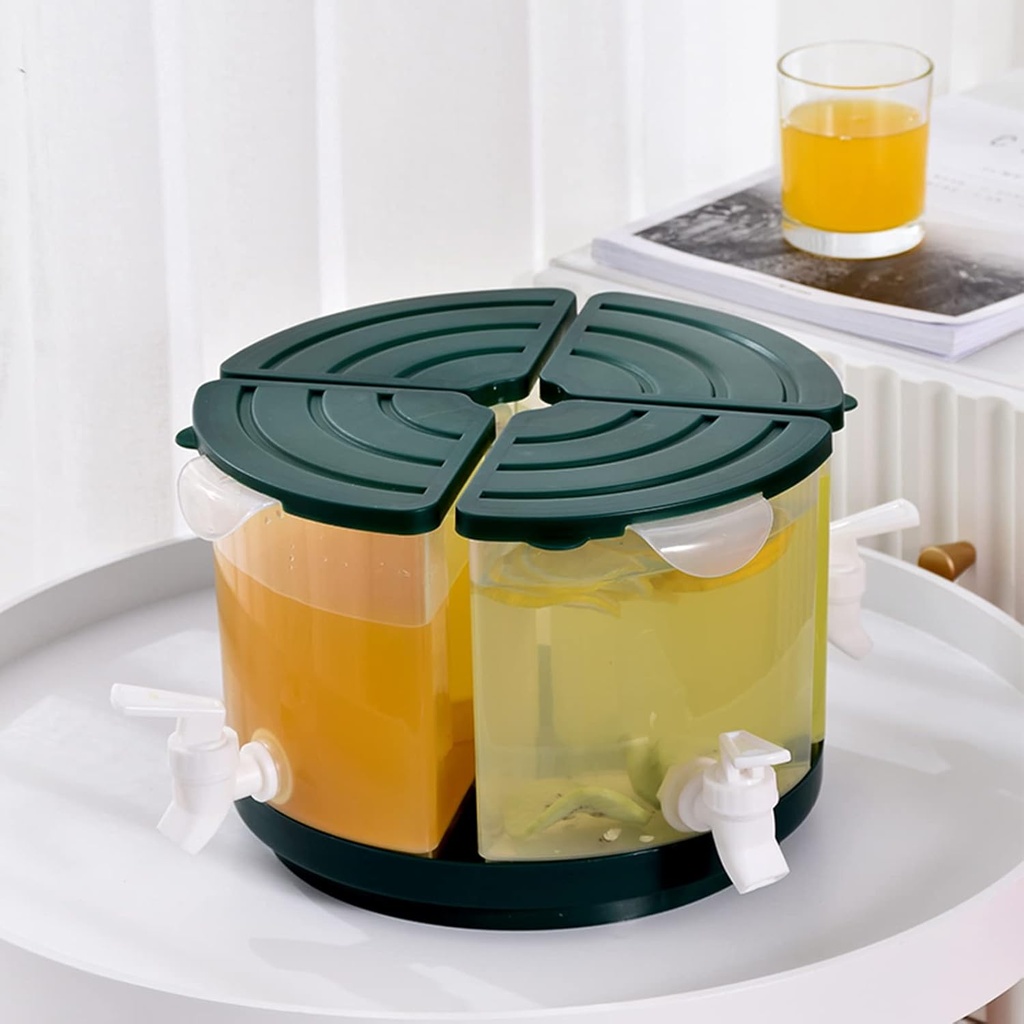 Beverage Dispenser for Fridge, 5.5 L/1.5 Gallon Rotating Plastic Drink Dispenser with Spigot 4 Grids Cold Kettle Refrigerator Iced Containers